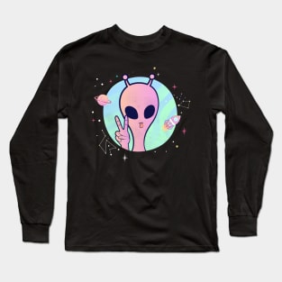 Aliens Spaceship Colorful Funny Long Sleeve T-Shirt